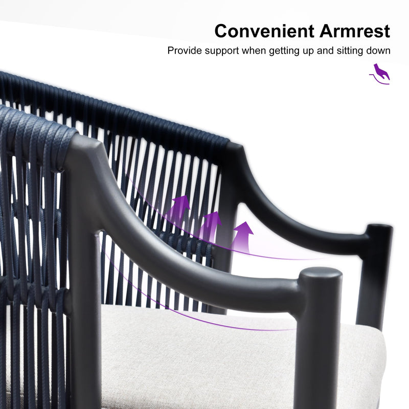 PURPLE LEAF Outdoor Dining Set All Weather Wicker Patio Dining Set with Rectangular Aluminum Table and Modern Armrest Dining Chairs for Garden Deck Backyard Kitchen