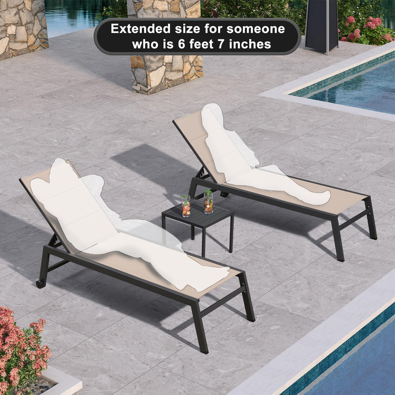 PURPLE LEAF 2 Pieces Extended Edition Patio Outdoor Chaise Lounge with Wheels for Patio Pool Lawn Sunbathing Chair