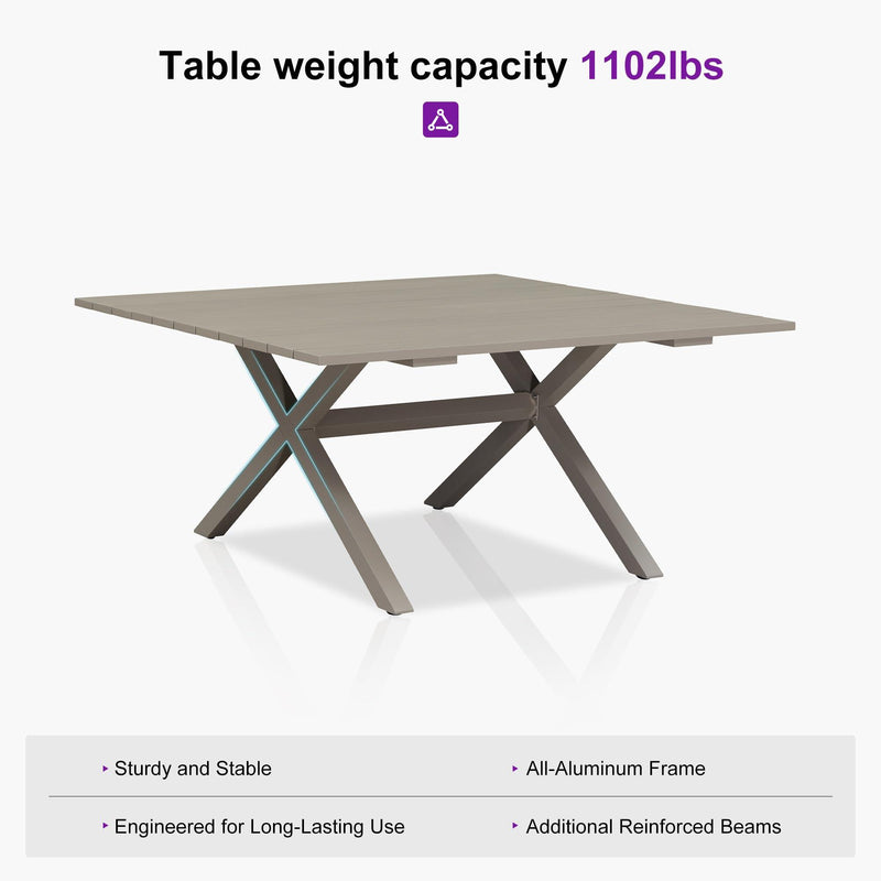 PURPLE LEAF Outdoor Dining Table Set All-Weather Aluminum with Wood Grain Table and Rope Woven Chairs Includes Backyard Patio Cushions
