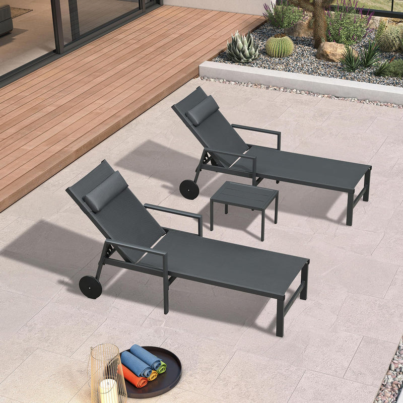 PURPLE LEAF Lounge Chair Set for Outside Aluminum Patio Recliner with Side Table and Pillow Beach Sunbathing Tanning Chairs Pool Chaise Lounger Outdoor