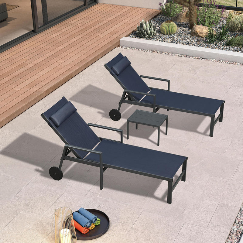PURPLE LEAF Lounge Chair Set for Outside Aluminum Patio Recliner with Side Table and Pillow Beach Sunbathing Tanning Chairs Pool Chaise Lounger Outdoor