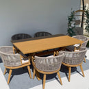 PURPLE LEAF Outdoor Dining Set All Weather Wicker Patio Dining Set with Rectangular Aluminum Table and Modern Armrest Dining Chairs for Garden Deck Backyard Kitchen
