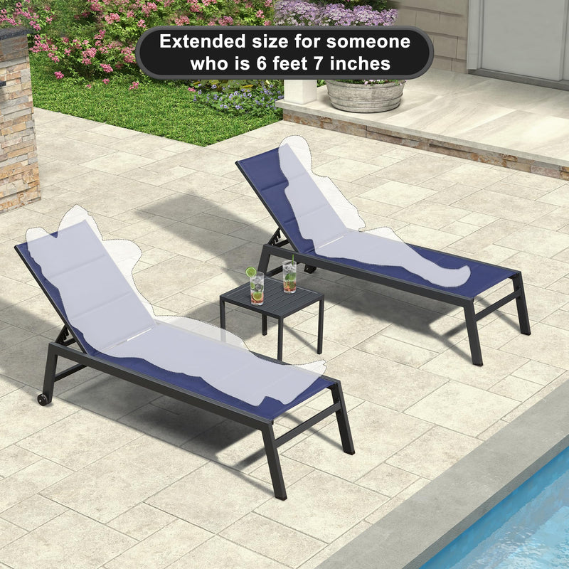 PURPLE LEAF 2 Pieces Extended Edition Patio Outdoor Chaise Lounge with Wheels for Patio Pool Lawn Sunbathing Chair