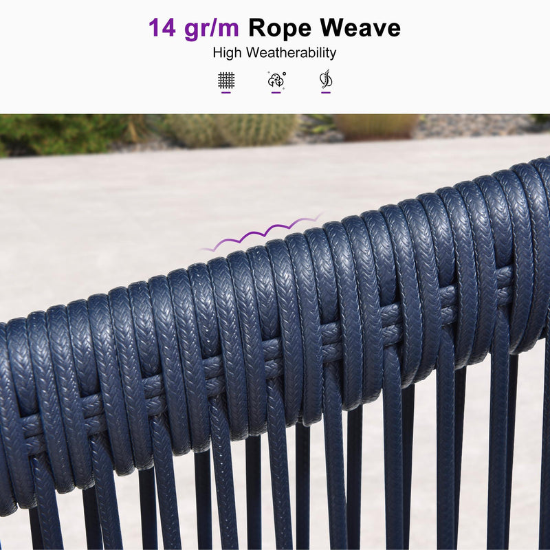 PURPLE LEAF Outdoor Dining Table Set All-Weather Aluminum with Wood Grain Table and Rope Woven Chairs Includes Backyard Patio Cushions