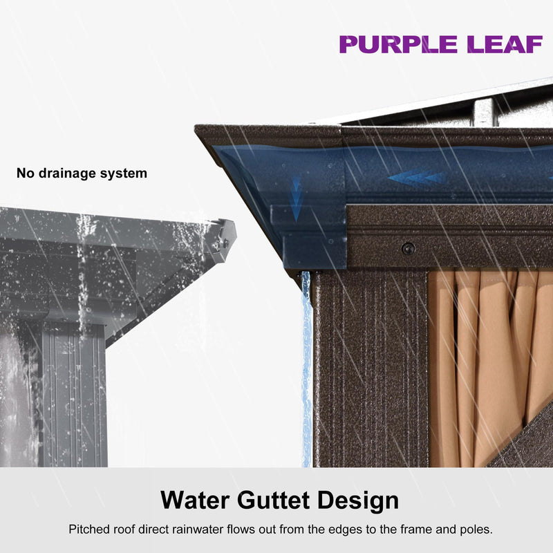 OPEN BOX I PURPLE LEAF Outdoor Hardtop Gazebo for Garden Bronze Double Roof Aluminum Frame Pavilion