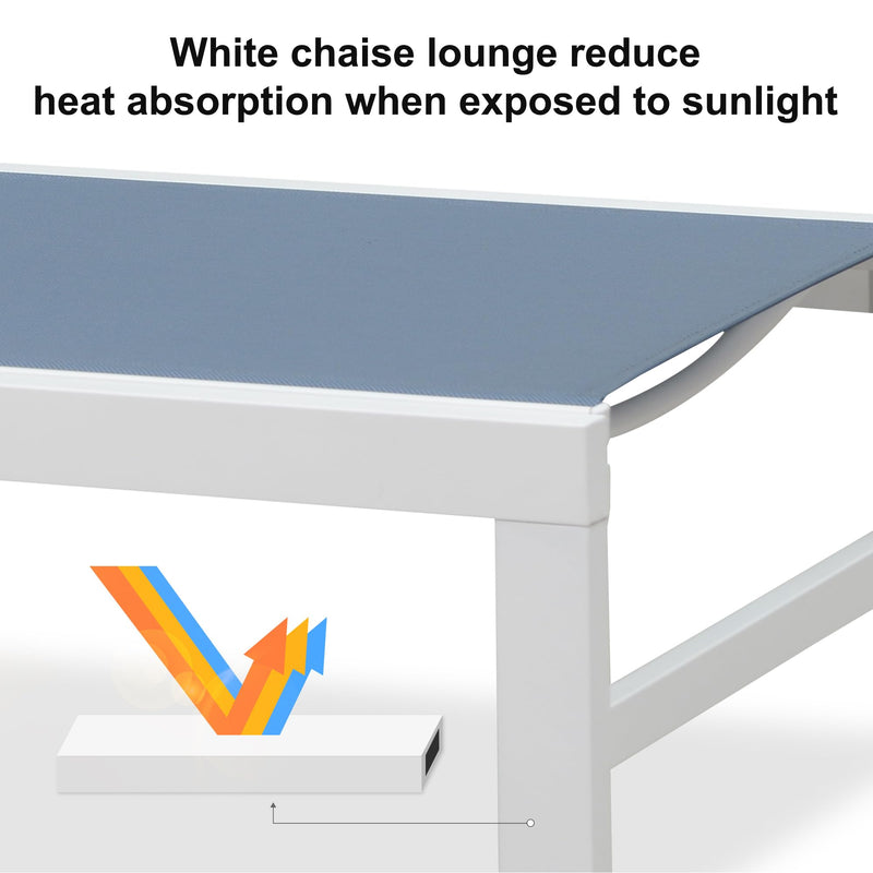 PURPLE LEAF Outdoor Chaise Lounge Chairs Set of 2 White Aluminum Lounge Chair Five-Position Adjustable Chaise with Wheels and Table for Pool Deck Patio