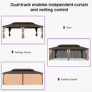 PURPLE LEAF Outdoor Hardtop Gazebo for Garden Bronze Double Roof Aluminum Frame Pavilion with String Lights-milky