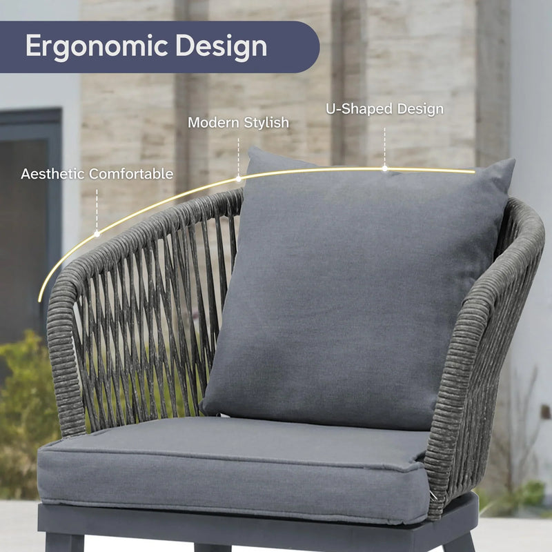 PURPLE LEAF Patio Dining Sets with Aluminum Frame Table & Handwoven Wicker Chairs Grey