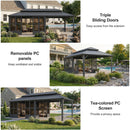 PURPLE LEAF Sunroom Hardtop Gazebo Solarium Grey Galvanized Steel Double Roof  All-Weather Aluminum Outdoor Screen House with String Lights