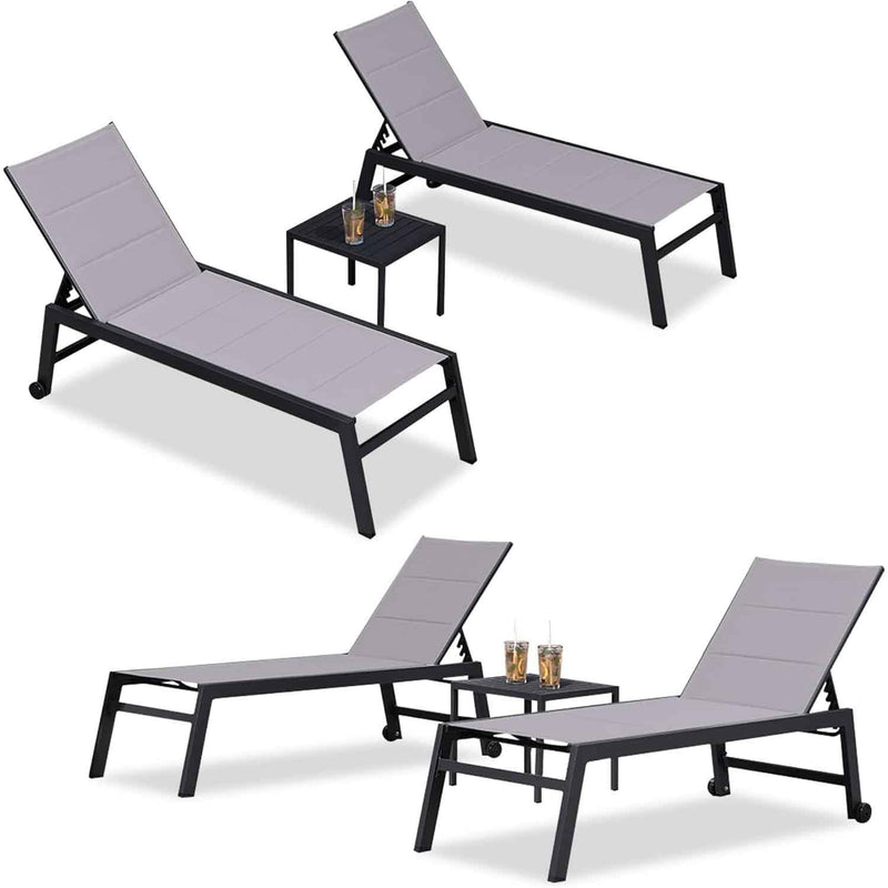 PURPLE LEAF Outdoor Chaise Lounge Aluminum with Side Table and Wheels Reclining Chair - Purple Leaf Garden