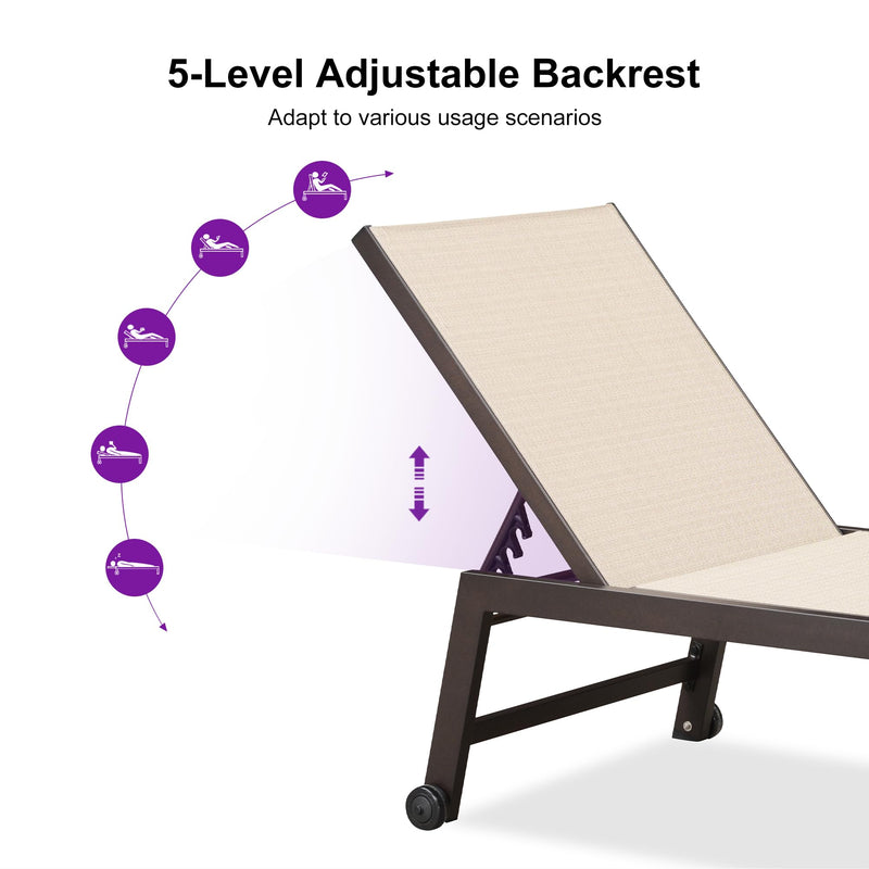 PURPLE LEAF Oversize Outdoor Chaise Lounge Set with Side Table, All Aluminum Frame with Wheels and Adjustable Backrest. Perfect for Patio Pool