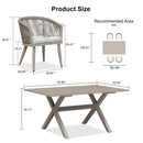 PURPLE LEAF Outdoor Dining Table Set All-Weather Aluminum with Wood Grain Table and Rope Woven Chairs Includes Backyard Patio Cushions
