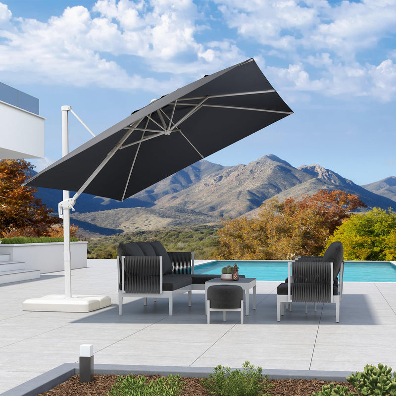 The PURPLE LEAF White Economy Patio Umbrella is the most unusual looking model in our outdoor umbrella lineup. Its clean and uncluttered look can be matched to both minimalist and fresh environments.