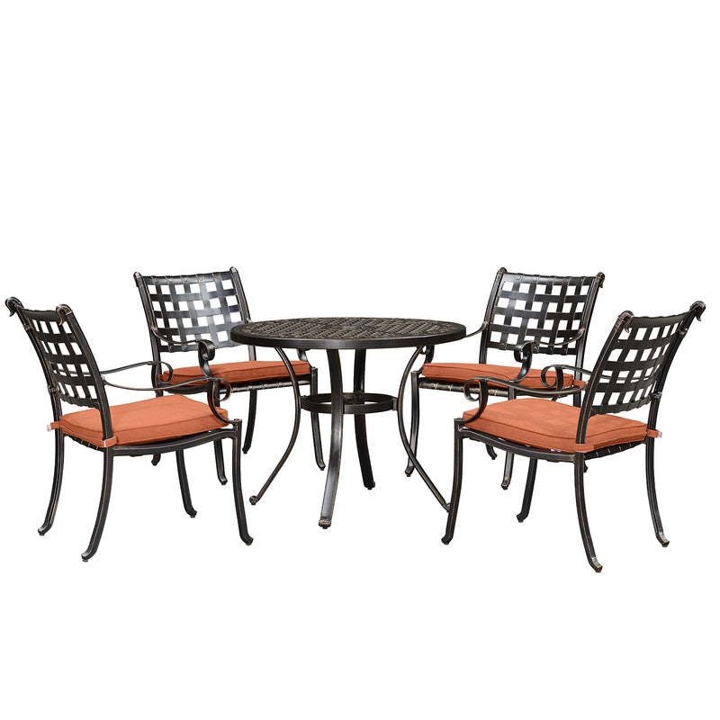 PURPLE LEAF Cast Aluminum Patio Dining Armchairs and Round Table | Rhombus and Square Lattice Designs