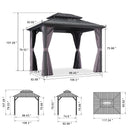 PURPLE LEAF Grey Hardtop Gazebo with Heavy Duty Galvanized Steel Double Roof with Netting and Curtains