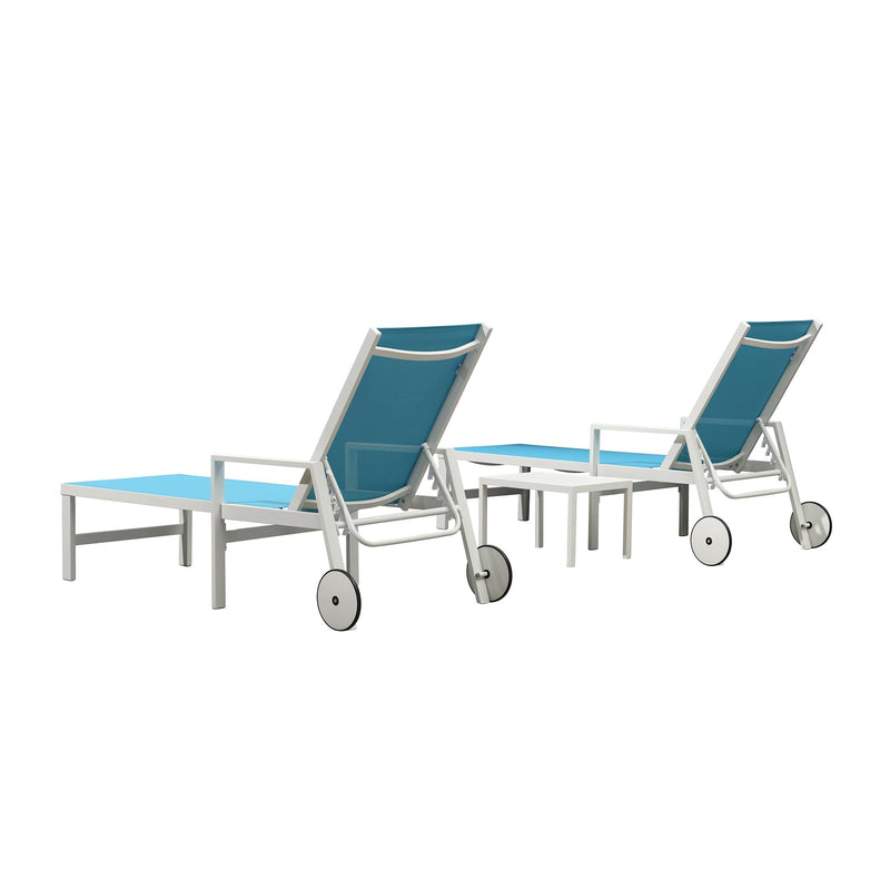 PURPLE LEAF Outdoor Chaise Lounge Chairs Set of 2 White Aluminum Lounge Chair Five-Position Adjustable Chaise with Wheels and Table for Pool Deck Patio