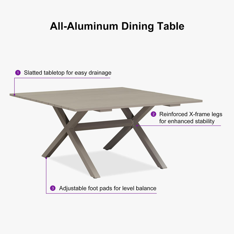 PURPLE LEAF Outdoor Dining Set All Weather Wicker Patio Dining Set with Rectangular Aluminum Table and Modern Armrest Dining Chairs for Garden Deck Backyard Kitchen