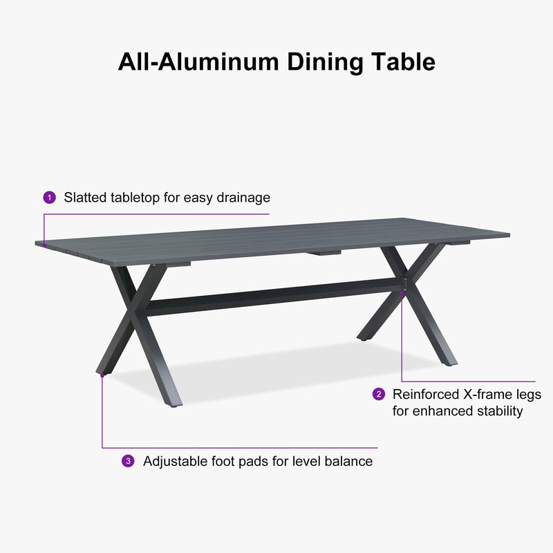 PURPLE LEAF Outdoor Dining Set All Weather Wicker Patio Dining Set with Rectangular Aluminum Table and Modern Armrest Dining Chairs for Garden Deck Backyard Kitchen