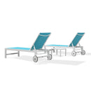PURPLE LEAF Outdoor Chaise Lounge Chairs Set of 2 White Aluminum Lounge Chair Five-Position Adjustable Chaise with Wheels and Table for Pool Deck Patio