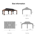 PURPLE LEAF Hardtop Gazebo for Patio Wood Grain Galvanized Steel Frame Awning with Netting