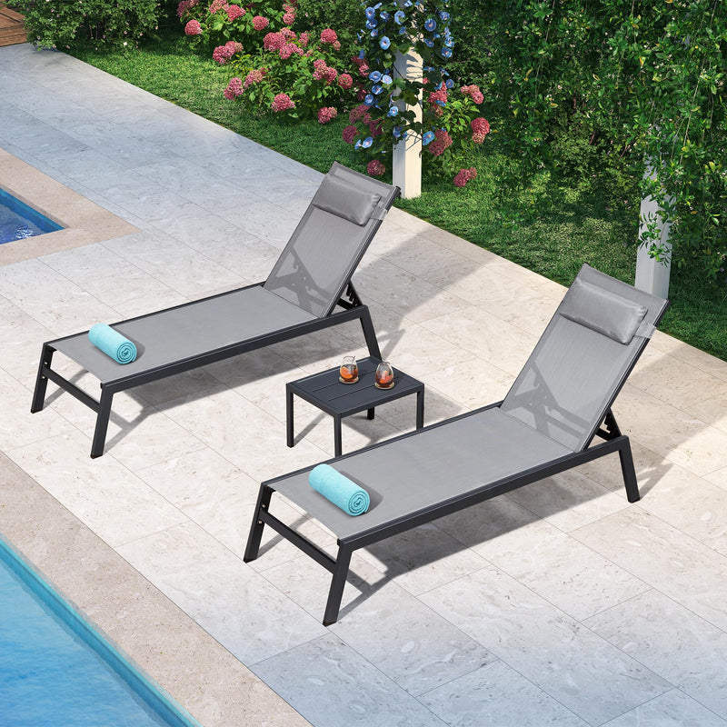 PURPLE LEAF Lounge Chair Set for Outside Aluminum Patio Recliner with Side Table and Pillow Beach Sunbathing Tanning Chairs Pool Chaise Lounger Outdoor