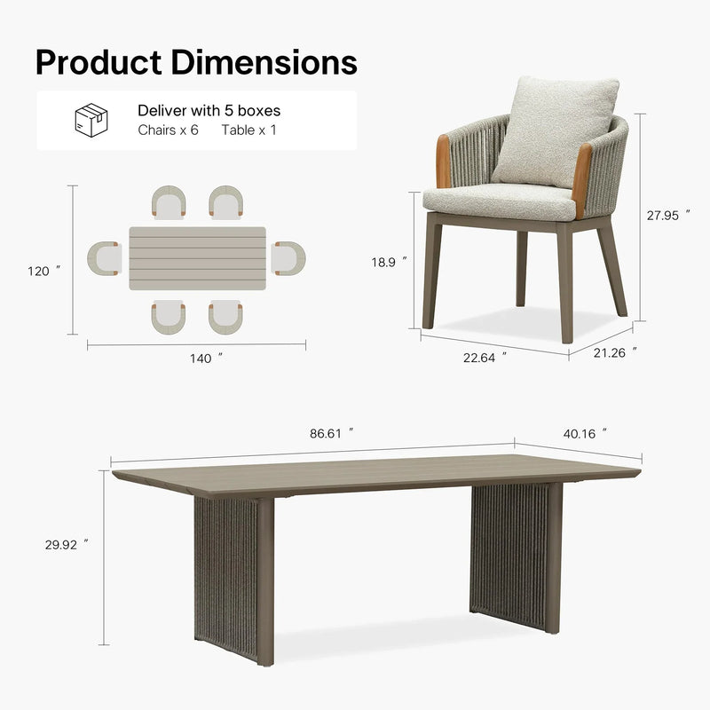PURPLE LEAF Outdoor Dining Set for Family, Aluminum Outdoor Patio Table and Chairs Set with Olefin Cushions, Patio Furniture Set for Garden or Deck, Beige