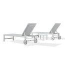 PURPLE LEAF Outdoor Chaise Lounge Chairs Set of 2 White Aluminum Lounge Chair Five-Position Adjustable Chaise with Wheels and Table for Pool Deck Patio
