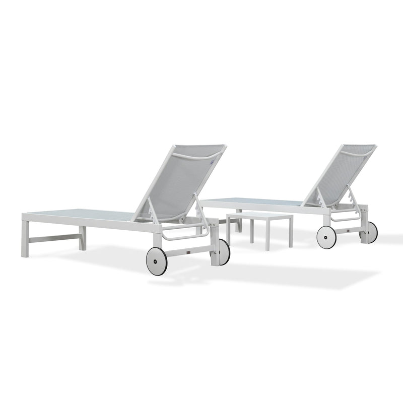 PURPLE LEAF Outdoor Chaise Lounge Chairs Set of 2 White Aluminum Lounge Chair Five-Position Adjustable Chaise with Wheels and Table for Pool Deck Patio