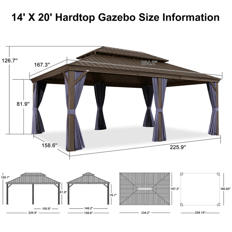 PURPLE LEAF Outdoor Hardtop Gazebo for Patio Bronze Aluminum Frame Pavilion with Navy-Blue Curtain