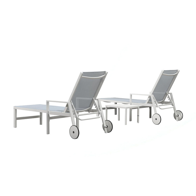 PURPLE LEAF Outdoor Chaise Lounge Chairs Set of 2 White Aluminum Lounge Chair Five-Position Adjustable Chaise with Wheels and Table for Pool Deck Patio
