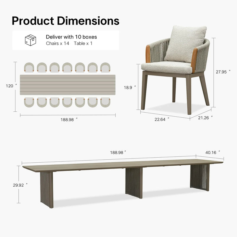PURPLE LEAF Outdoor Dining Set for Family, Aluminum Outdoor Patio Table and Chairs Set with Olefin Cushions, Patio Furniture Set for Garden or Deck, Beige