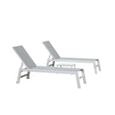 PURPLE LEAF Outdoor Chaise Lounge Chairs Set of 2 White Aluminum Lounge Chair Five-Position Adjustable Chaise with Wheels and Table for Pool Deck Patio