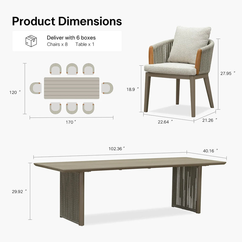 PURPLE LEAF Outdoor Dining Set for Family, Aluminum Outdoor Patio Table and Chairs Set with Olefin Cushions, Patio Furniture Set for Garden or Deck, Beige