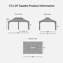 PURPLE LEAF Outdoor Hardtop Gazebo for Garden Bronze Double Roof Aluminum Frame Pavilion with String Lights-milky