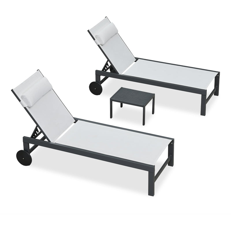 PURPLE LEAF Lounge Chair Set for Outside Aluminum Patio Recliner with Side Table and Pillow Beach Sunbathing Tanning Chairs Pool Chaise Lounger Outdoor
