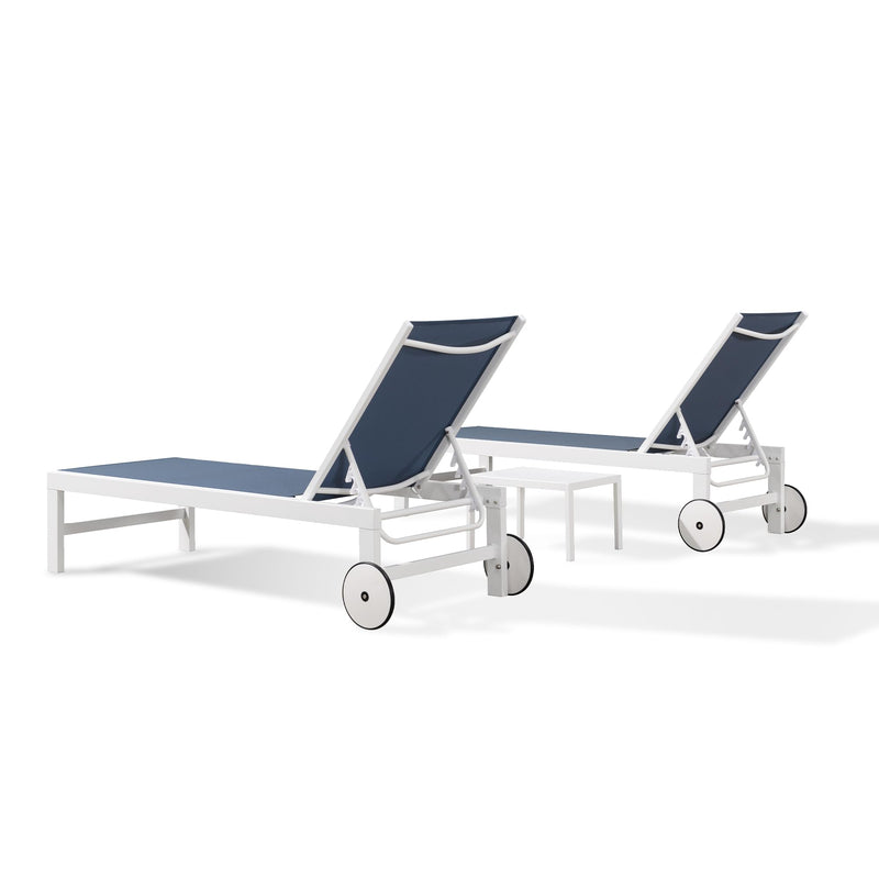 PURPLE LEAF Outdoor Chaise Lounge Chairs Set of 2 White Aluminum Lounge Chair Five-Position Adjustable Chaise with Wheels and Table for Pool Deck Patio