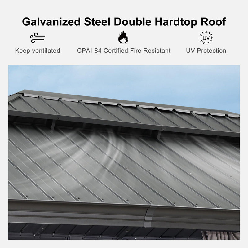 PURPLE LEAF Patio Gazebo for Backyard Grey Hardtop Galvanized Steel Roof Awning with String Lights - Purple Leaf Garden