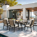 PURPLE LEAF Outdoor Dining Set with 1.57" Umbrella Hole and Thick Cushion Heavy-Duty Metal Patio Dining Furniture Set with Table and  Wicker Chairs for Lawn Garden Backyard Deck