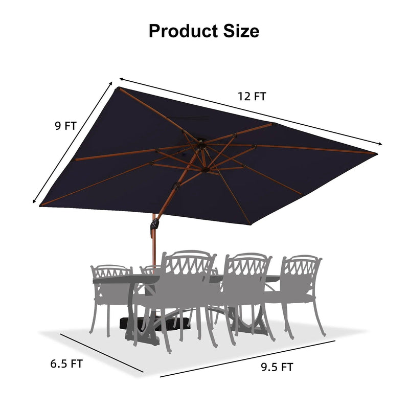 PURPLE LEAF Double Top 9 x 12 / 10 x 13 ft rectangle Aluminum Cantilever Umbrella in Wood Color - Purple Leaf Garden