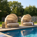PURPLE LEAF Outdoor Round Daybed Chaise Lounge with Adjustable Canopy for Patio, Olefin fabric cover, thickened seat and back cushion, adjustable canopy, all weather aluminum frame, elegant wicker design