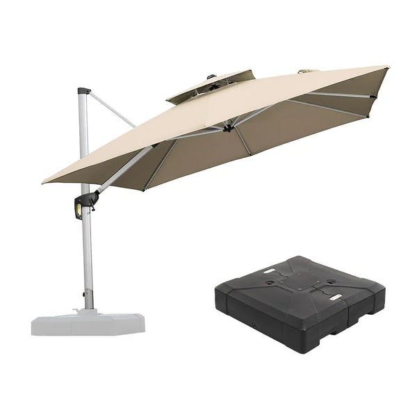 PURPLE LEAF 9ft Patio Umbrella with Base, Beige