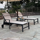 PURPLE LEAF Outdoor Lounge Chair Patio Chaise Pool Lounger Aluminum Frame with Side Table and Wheels for Outside Sunbathing Tanning Recliner Including Pillows
