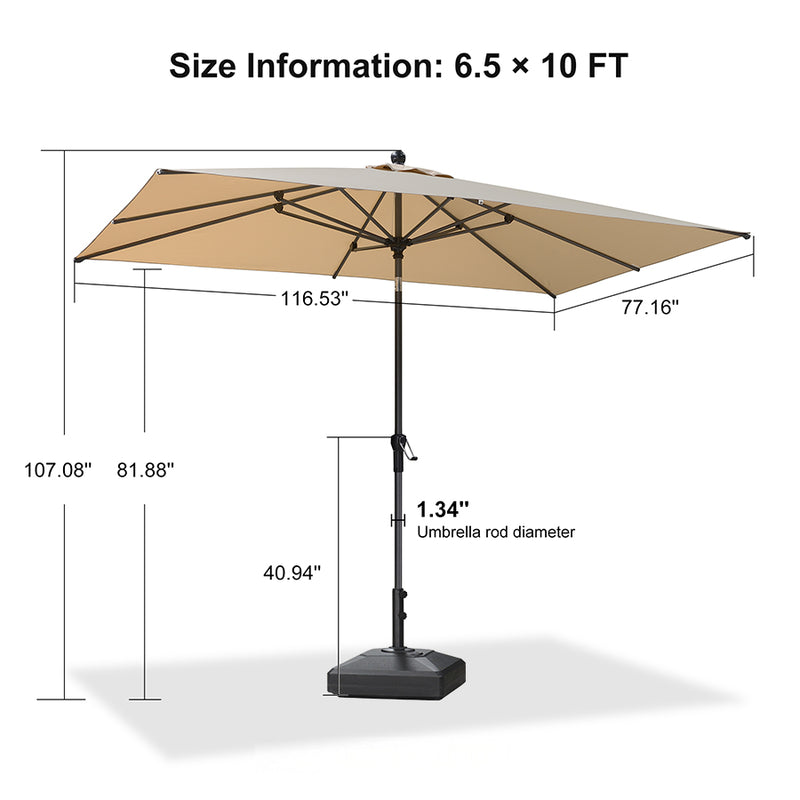 PURPLE LEAF Crank and Tilt Rectangular Outdoor Patio Market Umbrella with Base