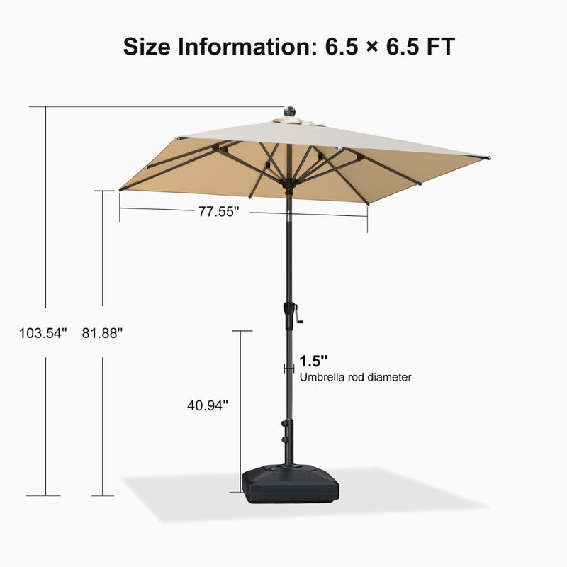 PURPLE LEAF Crank and Tilt Square Patio Table Umbrella with Base for Garden Porch