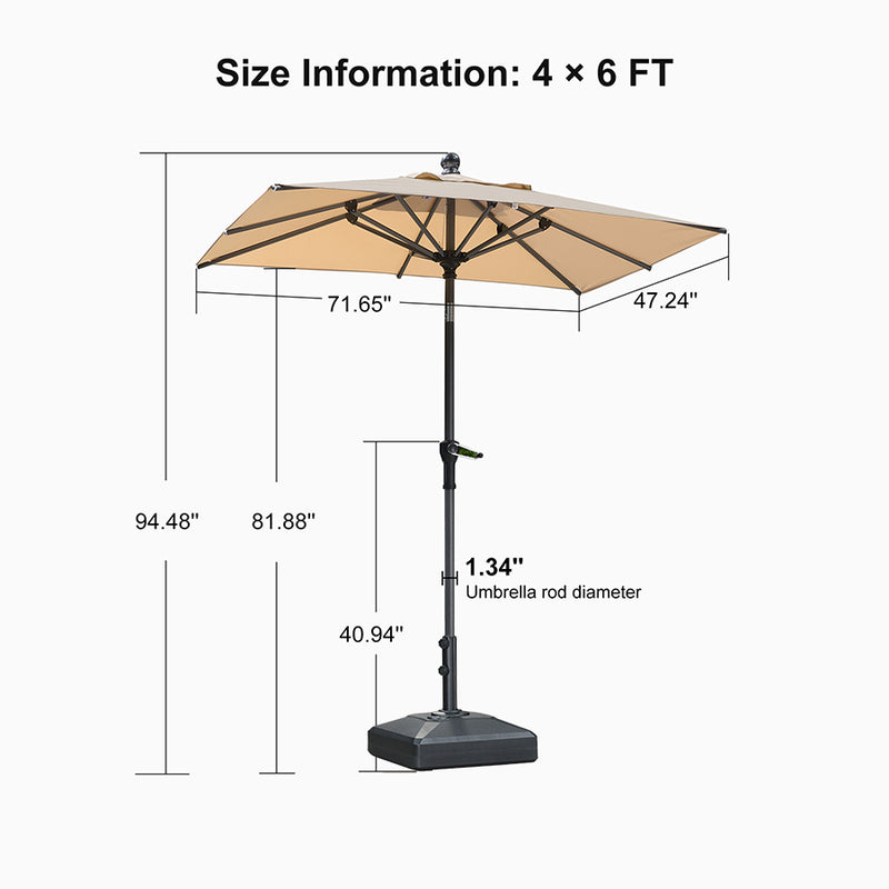 PURPLE LEAF Crank and Tilt Rectangular Outdoor Patio Market Umbrella with Base