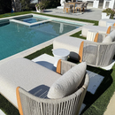 PURPLE LEAF Luxury  Hailar Olefin Patio Chaise Lounge Chair , Upholstered Pool Aluminium Lounge Chairs for Outdoor with Teak Armres for Deck, Pool, Lawn, Garden, Courtyard, Porch