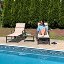 PURPLE LEAF Outdoor Lounge Chair Patio Chaise Pool Lounger Aluminum Frame with Side Table and Wheels for Outside Sunbathing Tanning Recliner Including Pillows