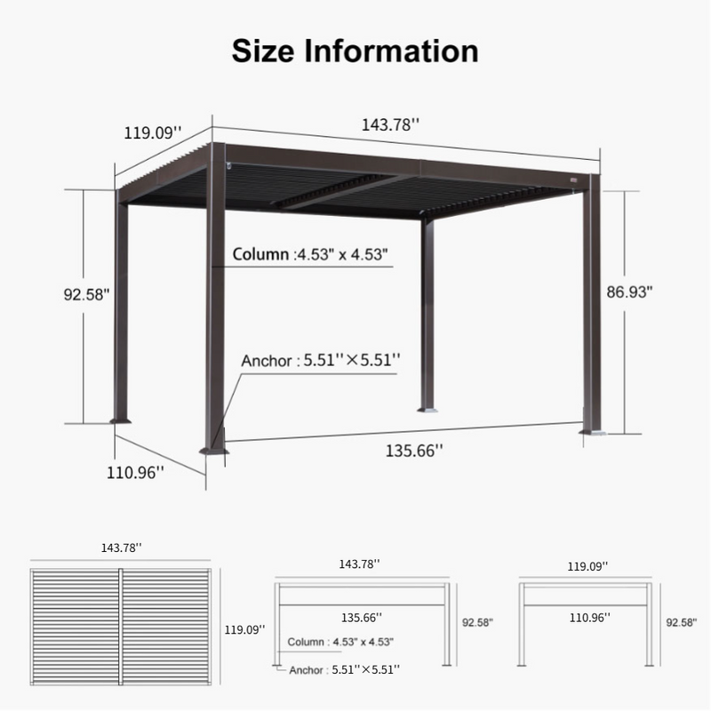 PURPLE LEAF Louvered Pergola Outdoor Adjustable Roof Modern Patio Aluminum Pergola for Deck Backyard Garden Hardtop Gazebo