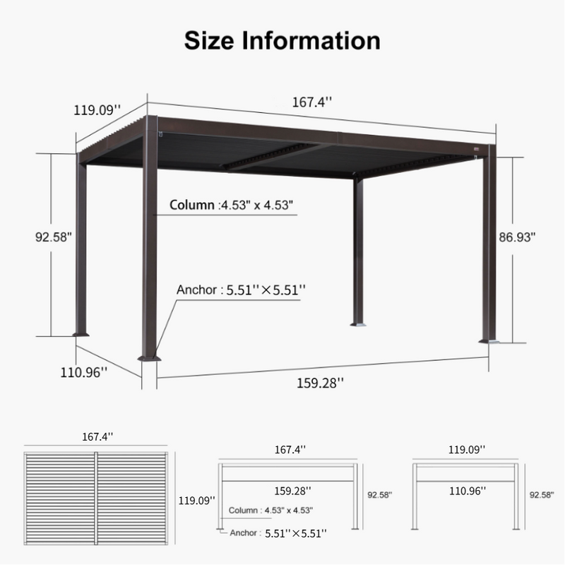 PURPLE LEAF Louvered Pergola Outdoor Adjustable Roof Modern Patio Aluminum Pergola for Deck Backyard Garden Hardtop Gazebo