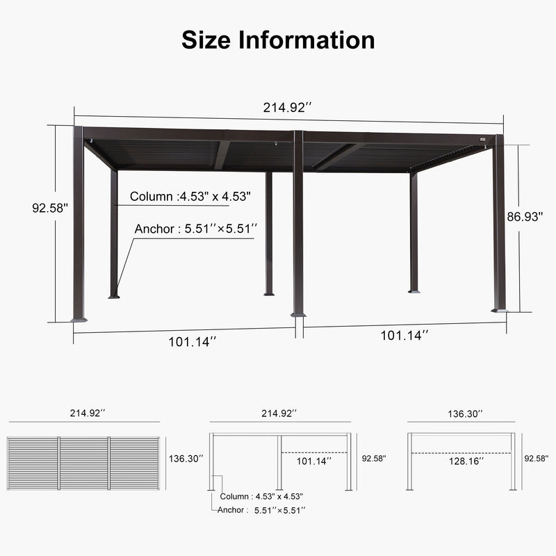 PURPLE LEAF Louvered Pergola Outdoor Adjustable Roof Modern Patio Aluminum Pergola for Deck Backyard Garden Hardtop Gazebo